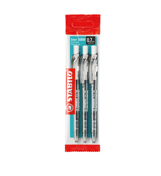 Bolígrafo Retractil, Liner 308NF, Punta Aguja 0.38 mm, Negro,  Pack x 3 Unds.